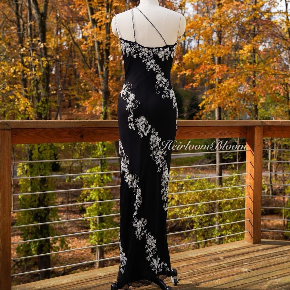 Vintage Y2k Floral Beaded Silk Prom Formal Dress - Picture 3 of 8